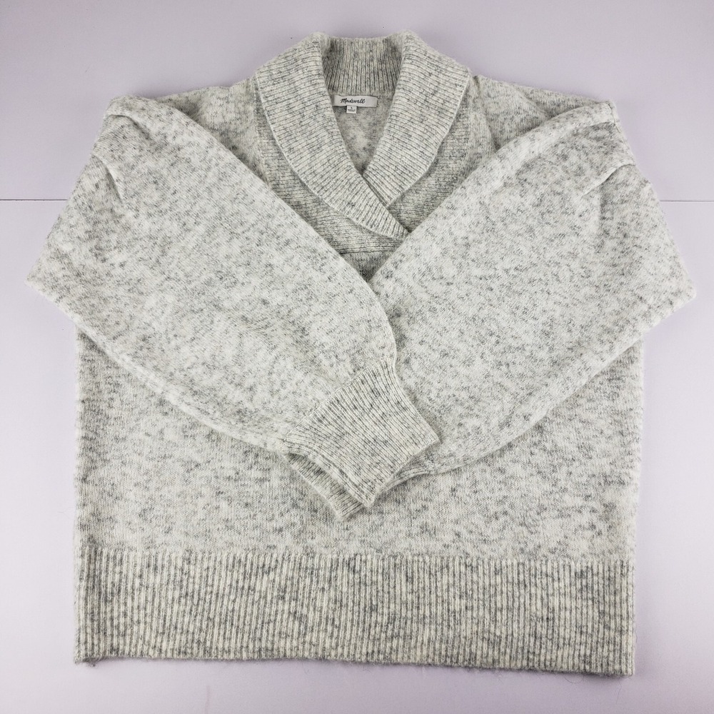 Madewell Vinson Shawl Collar Sweater Women's Size Large Heather Puff Sleeve Gray
